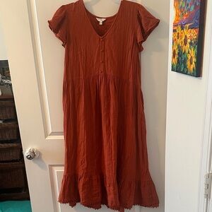 Rust Orange Midi Dress from Time & Tru